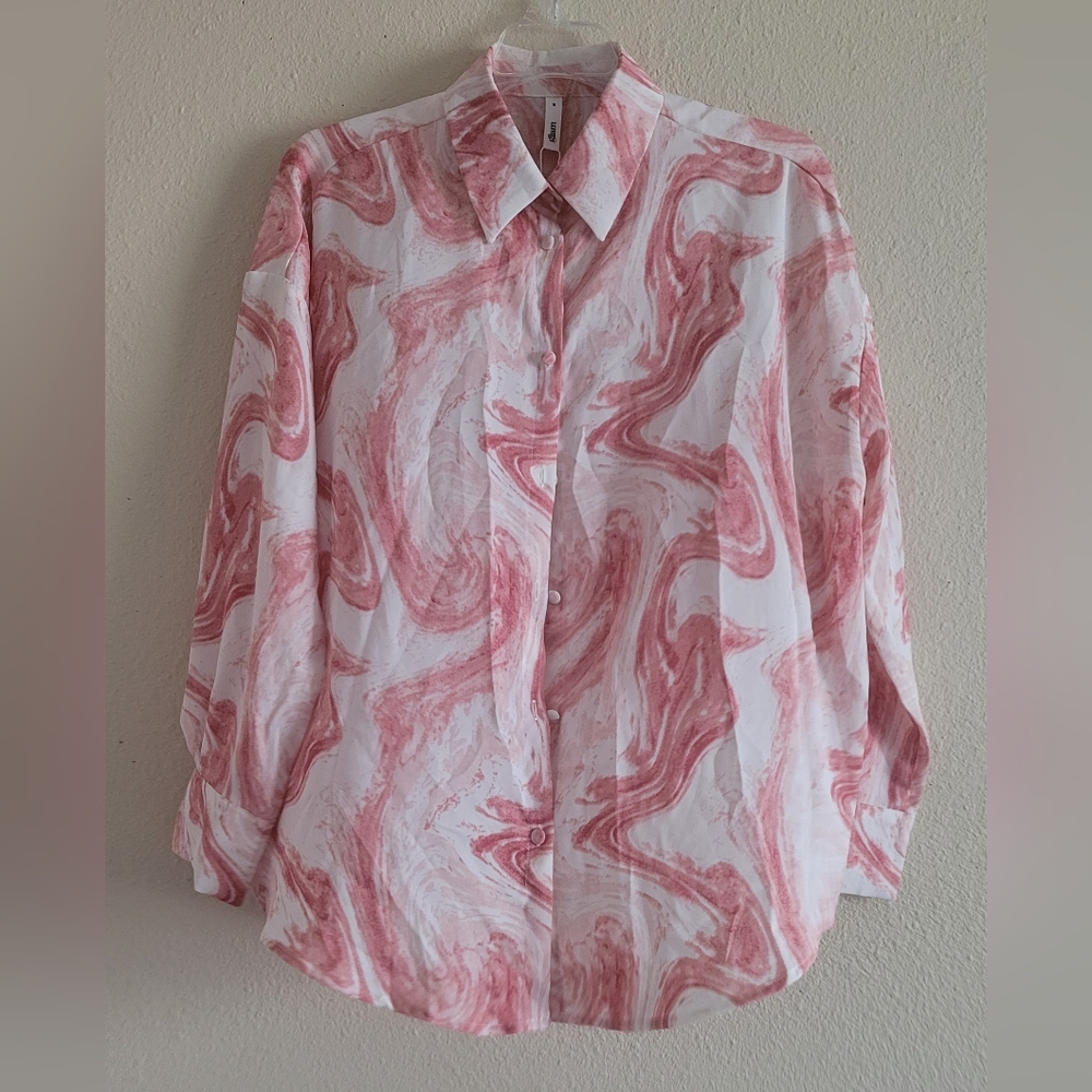 glam Sz Small Pink Marble-Print Button Down Shirt